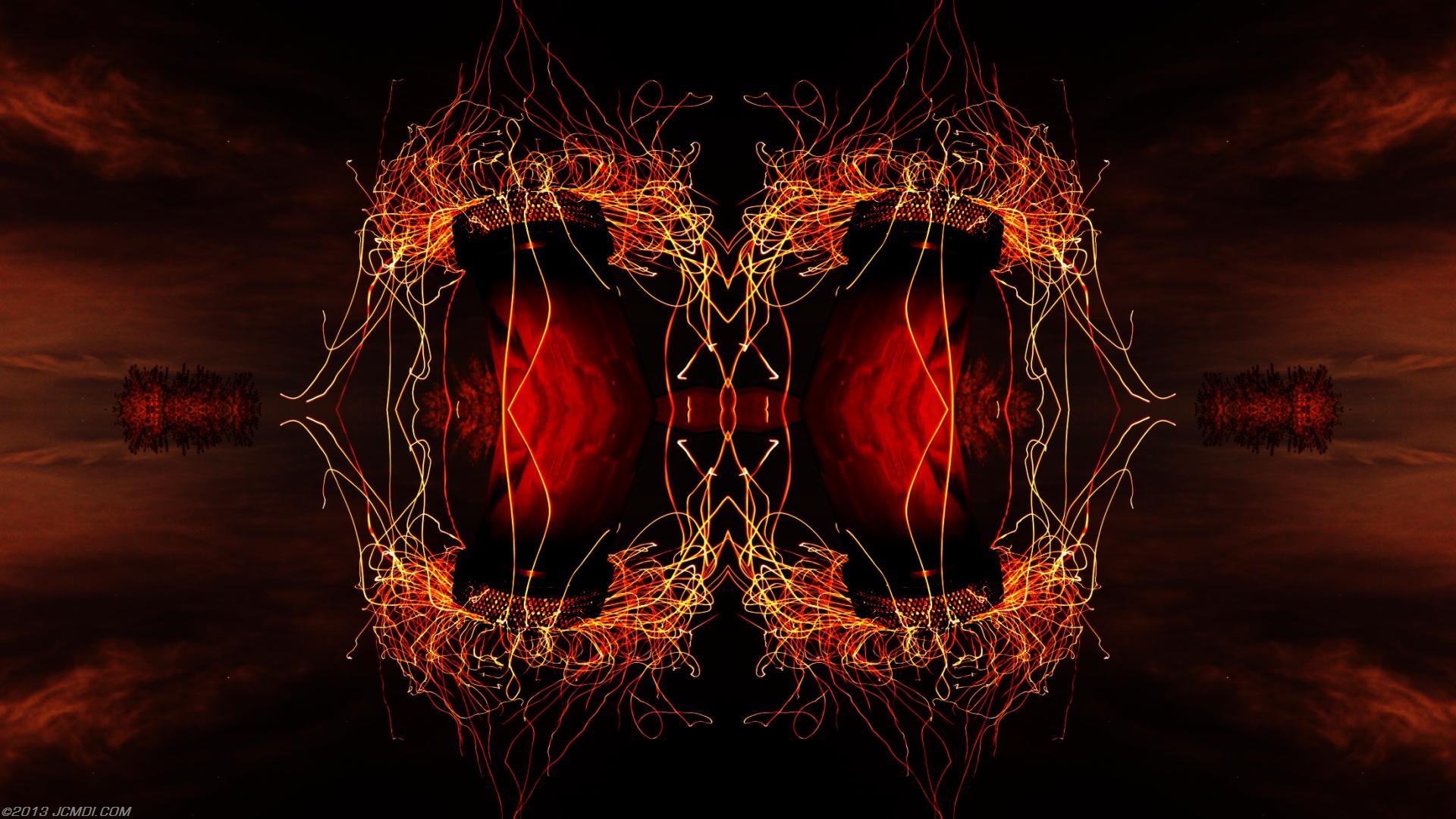 Quadroscopic composite trails: Zoomed 5D clouds moon chimney sparks and stars